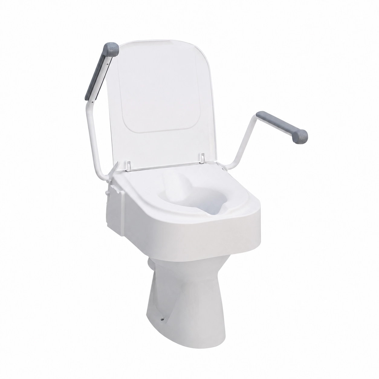 Drive TSE 150 Raised Toilet Seat Drive TSE 150 raised toilet seat with padded support arms angled view