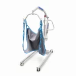 Universal patient lift sling with head support attached to hoist for safe transfer