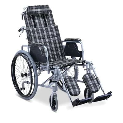 Reclining Aluminium Wheelchair with backrest, aluminium frame and seat, handle height 90 cm