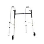 Folding zimmer frame with wheels featuring dual paddle release and height adjustment