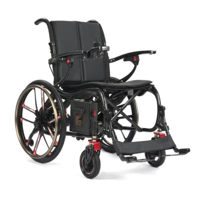 Aero Hybrid electric wheelchair front angle showing the carbon fibre frame