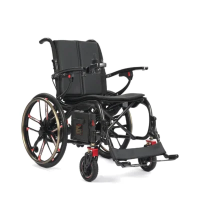 Aero Hybrid electric wheelchair front angle showing the carbon fibre frame