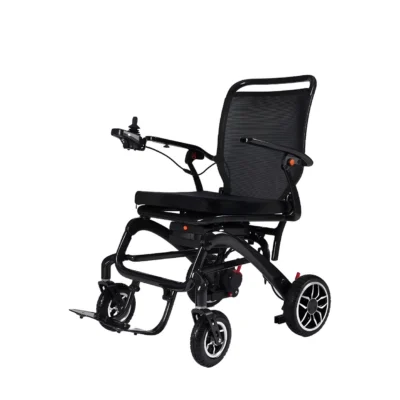 Front angle view of the Aero Pro Carbon Fibre Electric Wheelchair showcasing its ultra-light 15 kg carbon fibre frame and powerful dual motor system