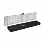 Wheelchair ramp folded beside its black Drive travel bag