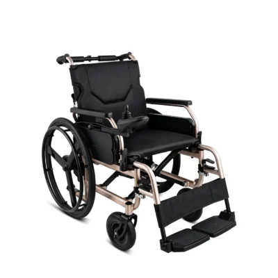 Explorer Elite Electric Wheelchair with padded seat, folding frame and armrests, handle height 96 cm