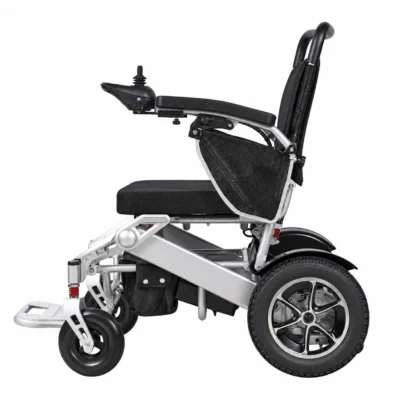 Side profile showing the folding frame and 12-inch pneumatic rear wheel