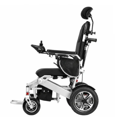 Side profile showing the padded backrest and adjustable headrest