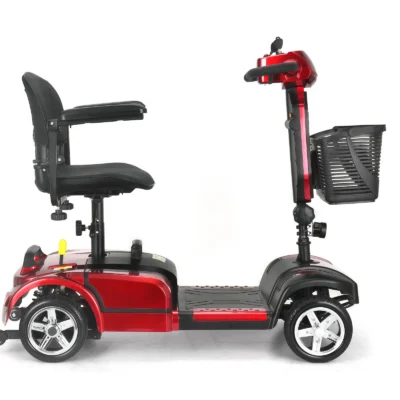 Side profile showing the adjustable seat and 9-inch PU tyres
