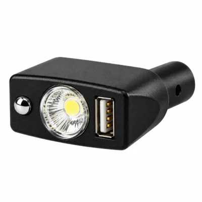 Angled view of the light and USB port