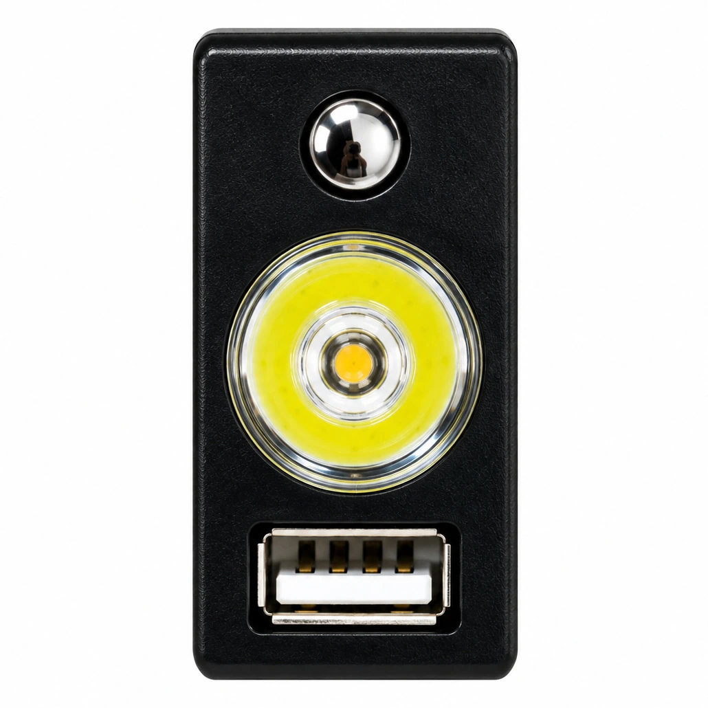 explorer-smartchair-usb-light-front-view Explorer and SmartChair USB light from the front, with its button and USB port