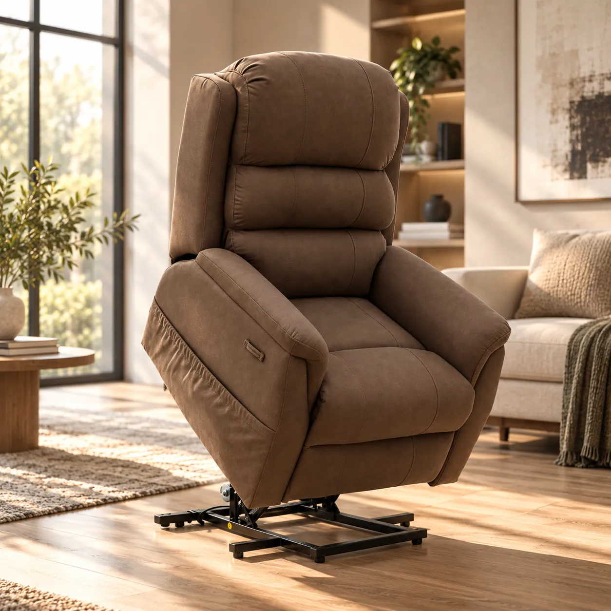 Milano Riser Recliner by Dr Mobility | Dual Motor Lift Chair Milano Riser Recliner by Dr Mobility, a dual motor lift chair with massage and heating in warm brown Tech-Fabric.