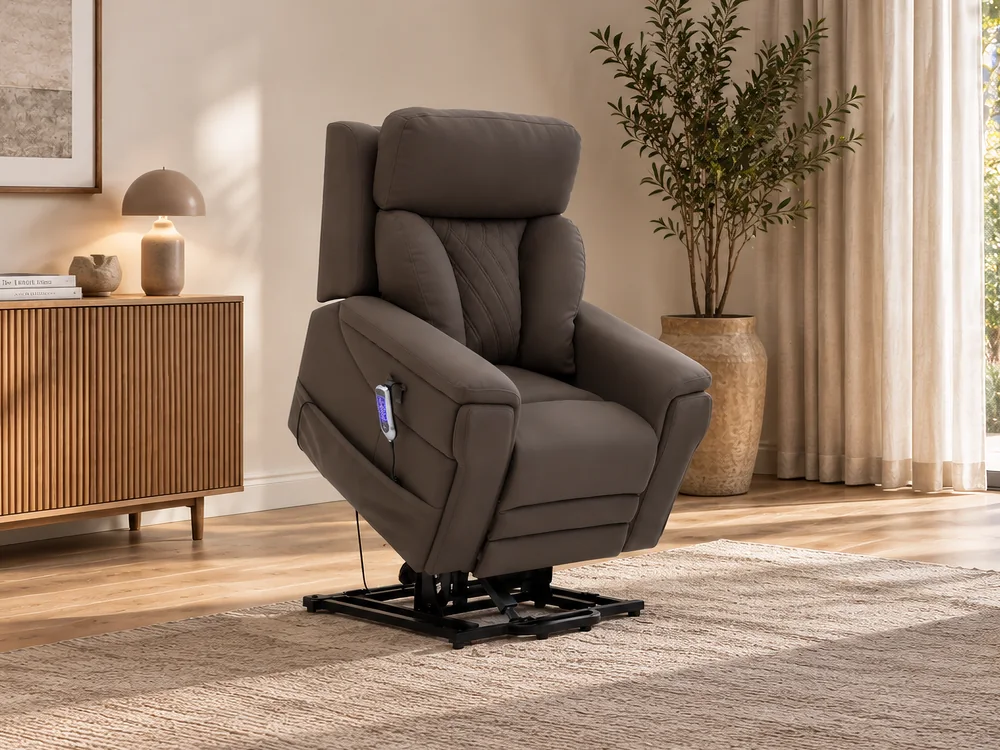 Monaco Rise Recliner in a living room, raised in the lift position